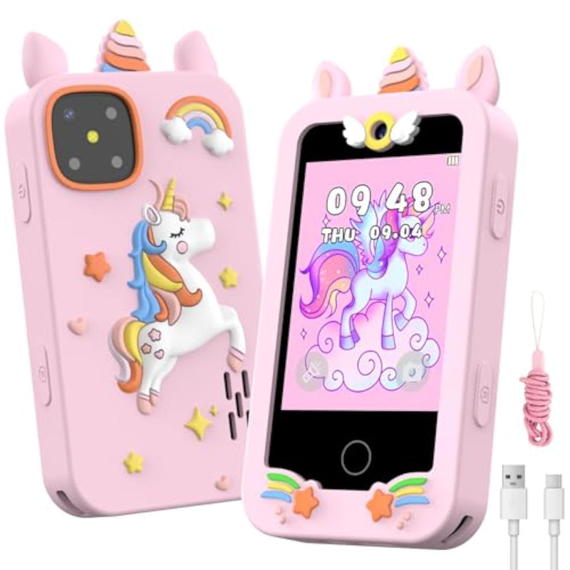Kids Smart Phone For Girls, Christmas Birthday Gifts For Girls Age 3-10 Mini Toddler Cell Phone For Kids, Toddler Girl Learning Toy Phone With Dual Camera, Game, Music Player