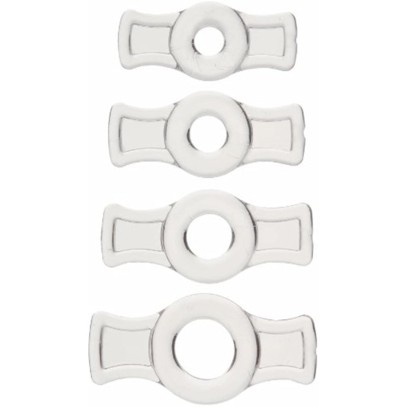 Doc Johnson Titanmen - 4 C-Ring Set - Helps Create Firmer and Thicker Erections - Side Tabs for Easy Removal and Adjustment - Clear