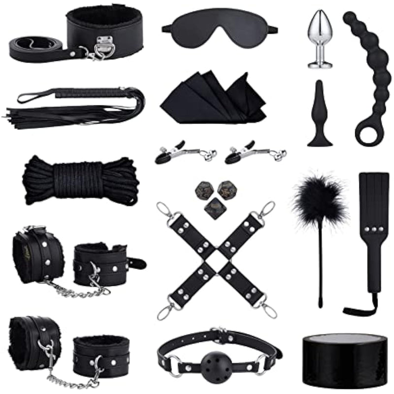 Sex Bondage Bdsm Kit Restraints - Upgrade Restraint Sets With Adjustable Handcuffs Collar Ankle Cuff Dice Beads Anal Plug Adult Games Sex Toys For Men Women And Couples Foreplay | 17Pcs