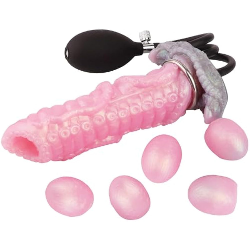Pneumatic Ovipositor Ovipositing Tentacle Dildo With 5 Eggs, 8Inch Laying Eggs Inflatable Octopus Dildo Ovipositor Sex Toys For Women And Men Couples