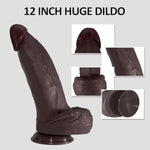 12'' Realistic Large Thick Black Dildo, Real Skin Dual Density Silicone Dildos, Lifelike Giant Dildo With Powerful Suction Cup For Hands-Free, For Vaginal Anal Stimulation Sex Toys For Men And Women