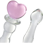 Glass Double-Ended Dildo G-Spot Stimulation Butt Plugs Anal Beads Pleasure Wand With Pink Heart