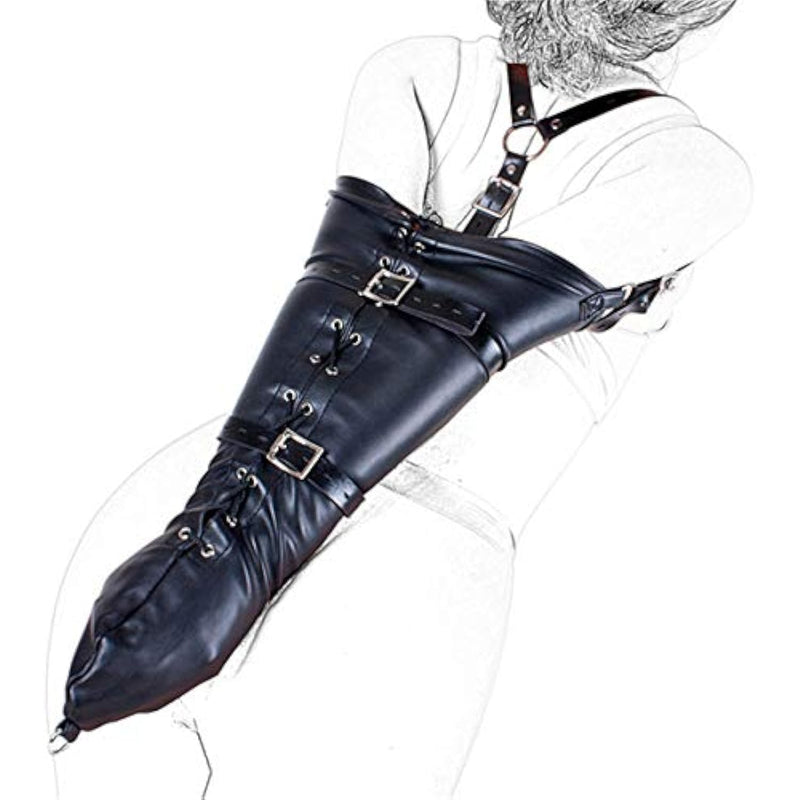 Strict Leather Armbinder Wrist Restraint Harness Fetish Kinky Leather Sex Bondage Cuffs Sex Posture Locking Kit (Bag Length:58 Cm(22.8 Inch), 176)