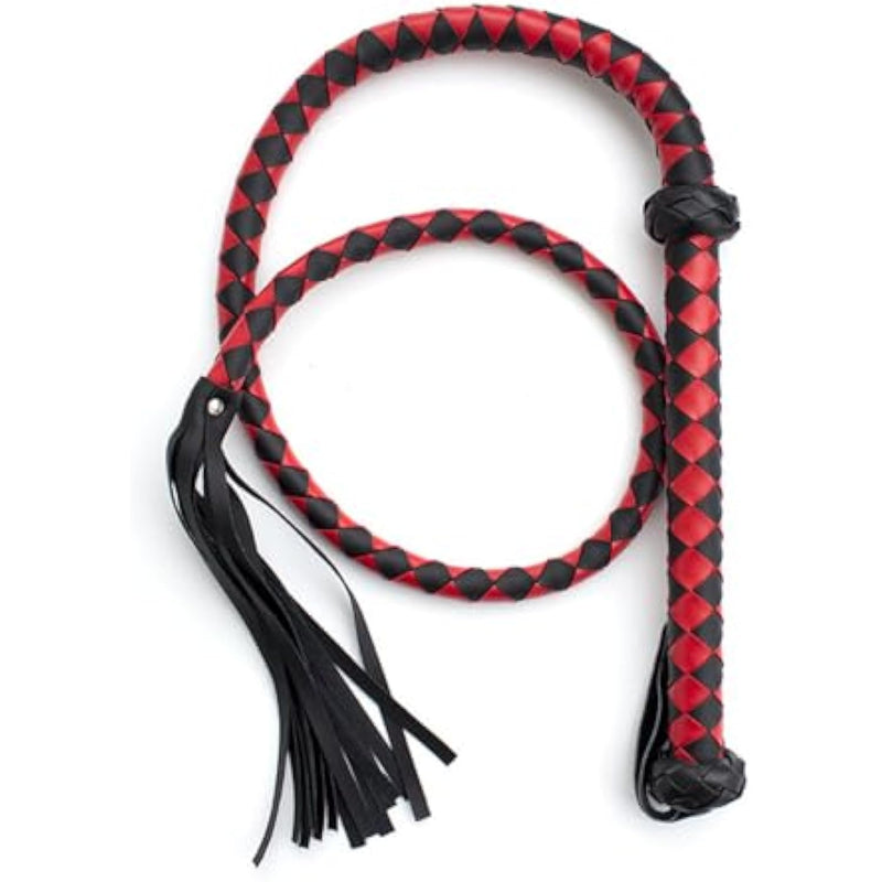 Fetish Whips 48" Leather Horse Crop, Red And Black Riding Crop Whip, Faux Leather Crop Whips, Leather Horse Crop Whip For Couples