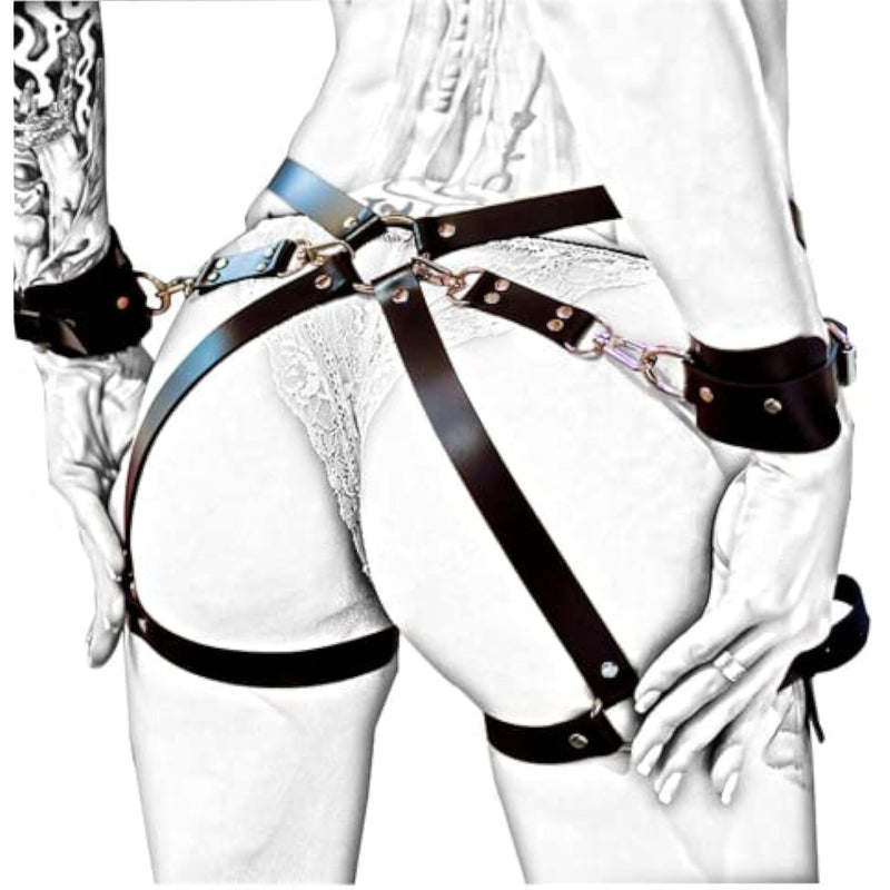 Sm Cortex Set Handcuffs, Sex Bondage Fetish Leather Handcuffs Harness Gay, Leather Tights Bondage Bdsm Kit Sex Toy Toys (Adjustable)