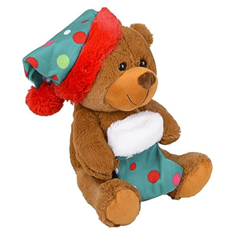 Christmas Santa Bear Carrying A Boot, Plush Belly Buddy, 9.5" Inch Plush Stuffed, Super Soft And Cuddly Toy, Classroom Decorations, Boys And Girls (Christmas Bear #2)