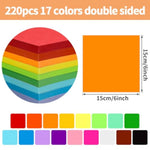 Origami Paper Craft Kit with 220 Double Sided Sheets in 17 Vibrant Colors, 6x6 Inch Size