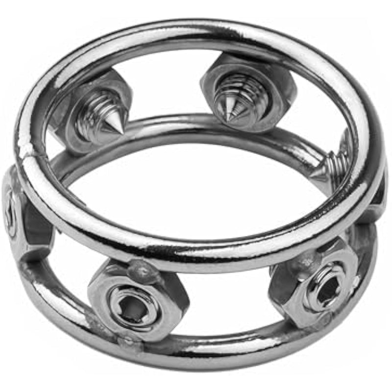Penis Ring With Metal Rivets Erection Cock Rings For Male With Spanner Stainless Steel Glans Ring Penis Training Bondage Sex Toys For Men Chastity (L)