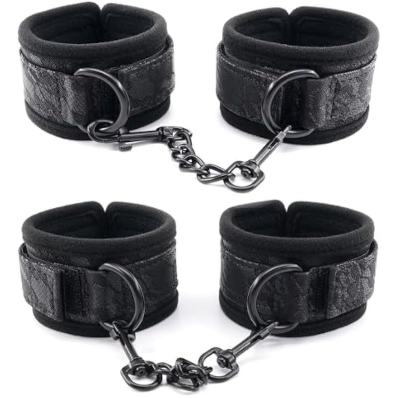 Black Leather Sex Wrist Cuffs And Ankle Cuffs For Sm Games, Women And Men'S Bondage Cuffs For Sex Games, Leather Sm Cuffs For Bondage Restraints, Bondage Handcuffs And Ankle Cuffs Set (Color-1)