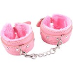Bondage Sturdy Heavy Duty Plush Leather Bracelet Wrist Belt Cuffs & Clip Chain Sex Tools Bondage Handcuffs Pink