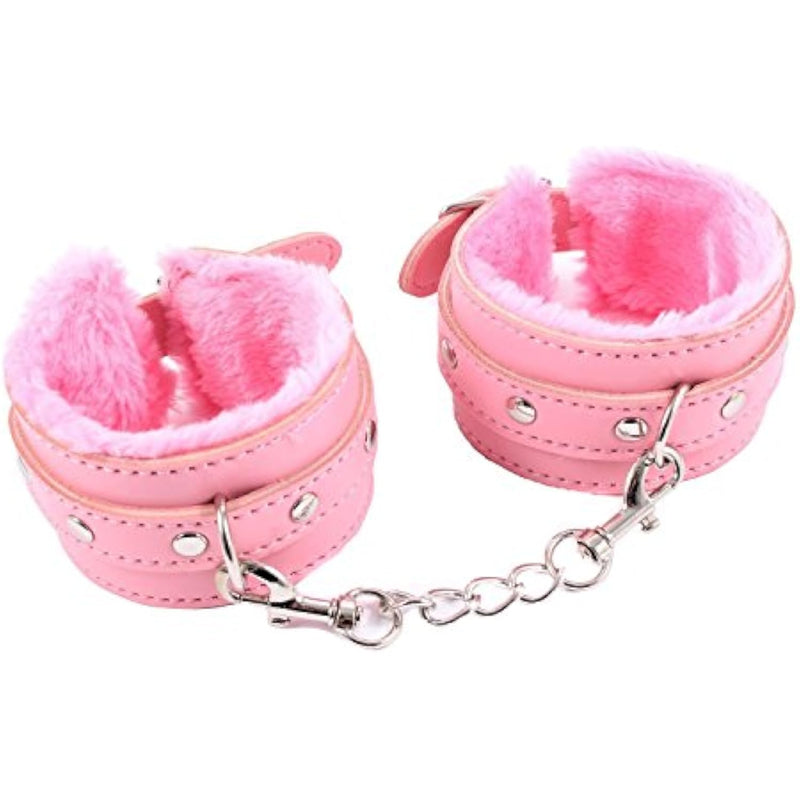 Bondage Sturdy Heavy Duty Plush Leather Bracelet Wrist Belt Cuffs & Clip Chain Sex Tools Bondage Handcuffs Pink