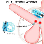 Vibrating Cock Ring With Double Penis Ring Silicone Cockring Vibrator G-Spot Stimulating Clitoral Stimulator Penis Erect Erection Enhance Adult Male Sex Toy Vibrator For Longer Harder Stronger(Blue)