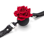 Black Leather Silicone Open Mouth Gag Ball With Rose Flower Mouth Pkug For Women Adult Play Mouth Sex Couple