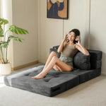 Convertible Sofa Bed, Fold Out Loveseat Sleeper Sofa With Pillow, 4 In 1 Tufted Folding Couch Bed Foam Floor Couch, Lazy Chair For Living Room Bedroom Guest Room, Dark Grey