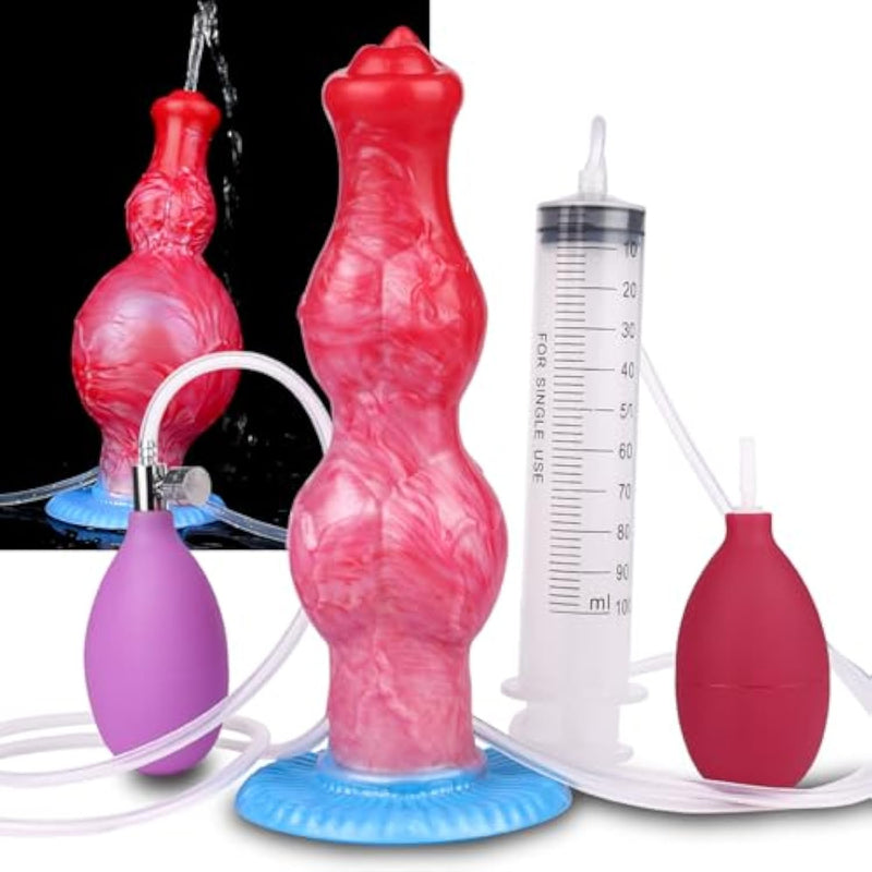 7.87”Realistic Squirting Inflatable Dog Knot Dildo 2 Big Knotted Expanding Butt Plug Strong Ejaculating Toy Silicone Soft Fantasy Dildo G-Spot Cumming Animal Penis Plug Adult Sex Toys & Games (S)