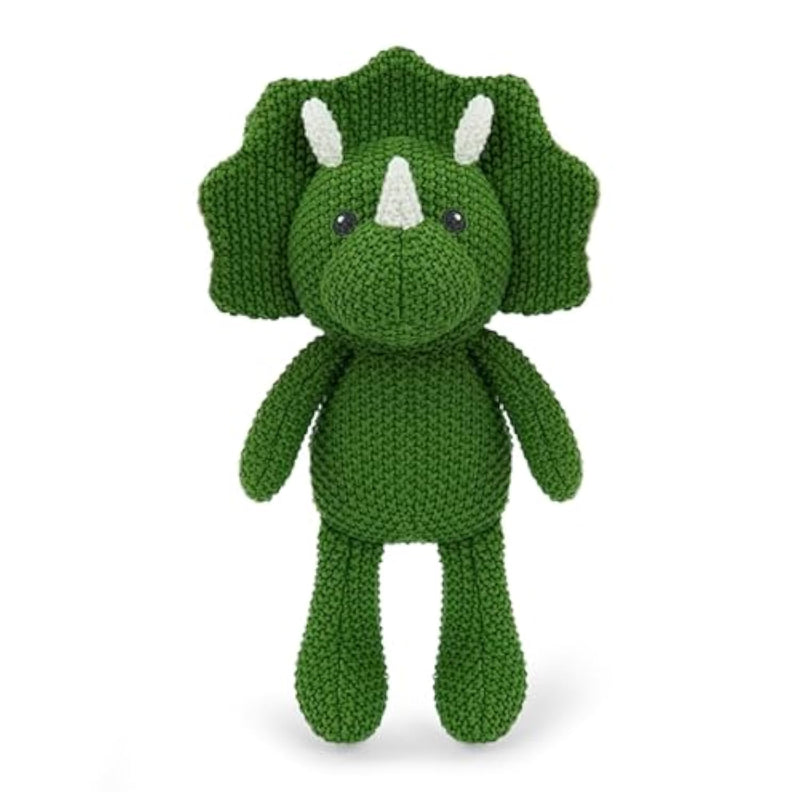 Realistic Triceratops Stuffed Animals, 11 Inch Crochet Stuffed Animal Toys For Babies, Birthday For Girls And Boys, Knitted Cute Toy And Soft Cotton Plush Green Triceratops Toys