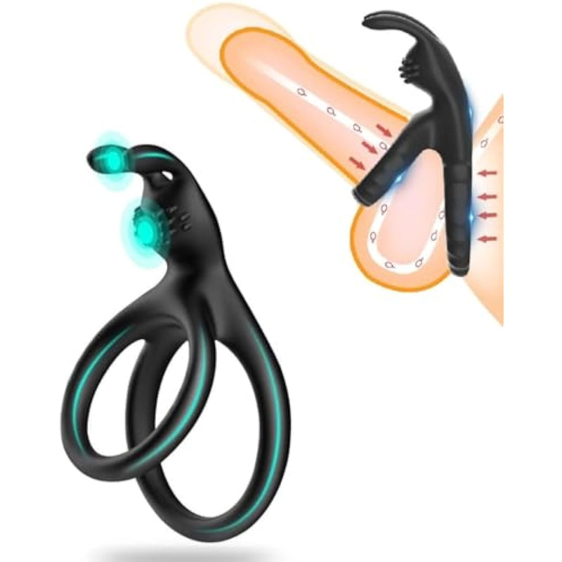 Dual Cock Ring Male Penis Ring With Rabbit Ear For Clitoral Stimulation Massager Strong Erection Delay Ejaculation For Men Couples Sex Toys Sexual Pleasure Enhancement