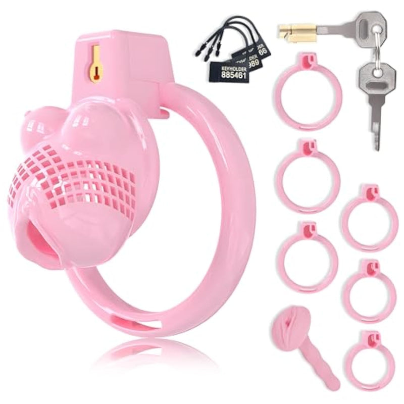 Sissy Chastity Devices Cock Cage With 6 Different Sized Rings Sex Toys Chasity Cages With Urethral Plug And Invisible Locks For Men'S Penises Bondage Lightweight Resin Penis Lock (S,Pink)