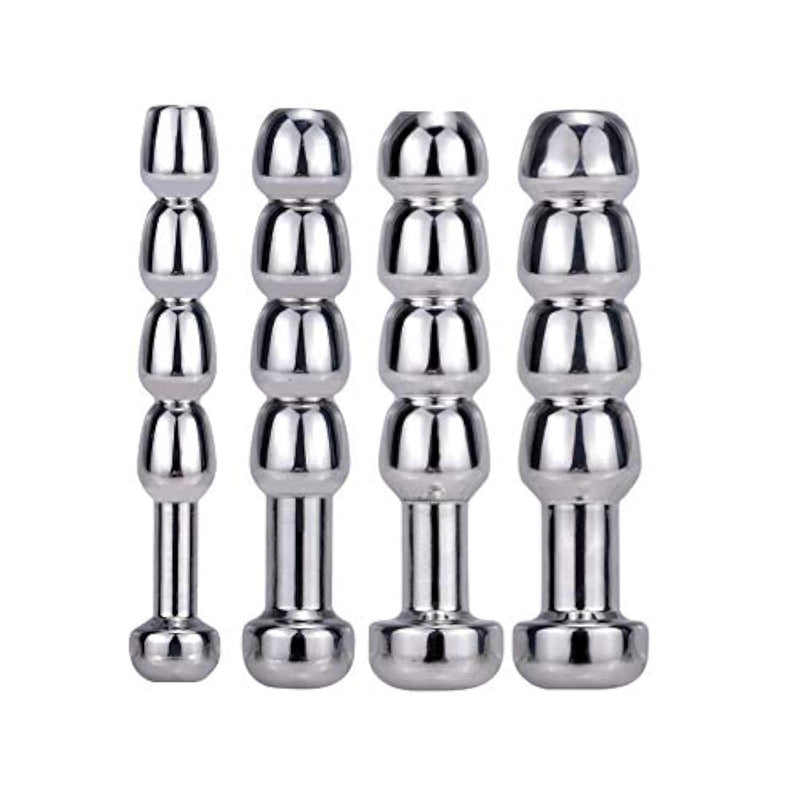 Urethral Sounds, 4 Pcs Set Stainless Steel Hollow Penis Plug Multi Beads Urethral Dilators For Advanced User (Advanced)