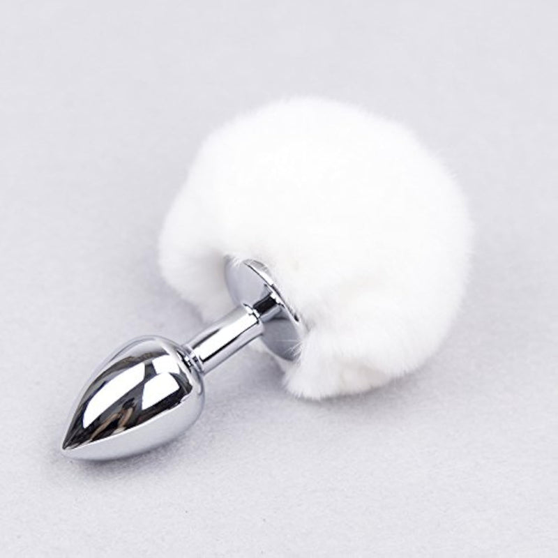 Stainless Steel Anal Plug with Rabbit Bunny Tail for Cosplay and Role-Playing