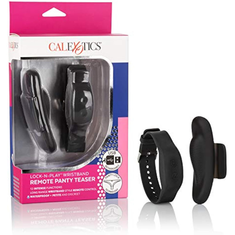 Lock N Play Wristband Remote Panty Teaser- Waterproof Silicone Sex Toys For Couples - 12 Vibe Function Adult Remote Vibe Massager - Black, 1Count