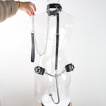 Anal Hook Bdsm Bondage Set With Adjustable Handcuffs & Collar Leather Restraints Kit With Towing Chain Anal Plug Sex Toy For Adults Erotic Slave Games Foreplay