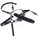 Sm Y-Shape Leather Bondage Head Harness With Dildo Restraint Mouth Gag Masks Adult Sex Fetish Toys