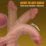Uncut Foreskin 8 Inch Dildo - Long Realistic Sex Toy with Swinging Saggy Balls & Metal Keel Bendable & Hands-Free Suction Cup Lifelike Skin Soft Silicone Beginner Dildos for Women Couple Men Anal Play