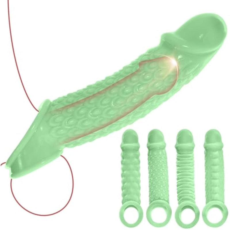 4 Pcs Reusable Penis Sleeves, Soft Green Cock Sleeve Penis Extender Adult Sex Toys For Men Women, Dick Enlarger Male Sex Toy For Couples Pleasure