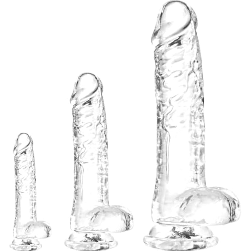Clear Realistic Dildo Set - 3 Sizes (Small Big Huge) Suction Cup Dildo Anal And Vaginal Pleasure,Realistic Penis,Large Dildo With Ball,Suitable For Beginners To Advanced Users(6'' 8'' 11'')