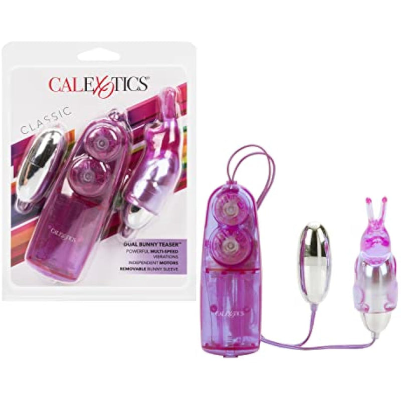 Dual Bunny Teaser - Double Bullet Vibrator With Rabbit Tickler - Sex Toys For Couples - Adult Vibe Eggs Massagers - Purple