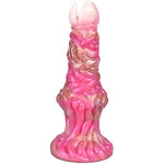 Medium Size Dragon Colorful Monster Silicone Dildo Anal Plug Soft Flexible Alien Style Knotty Fantasy (Rose-Red)