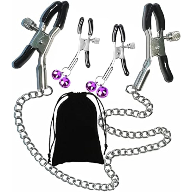 Adjustable Metal Nipple Clamps Non-Piercing Adjustable Metal Nipple Clamps On Nipple Rings Decorative Clip For Clothing Accessories On Nipple Rings Decorative A11 (Purple Bell)