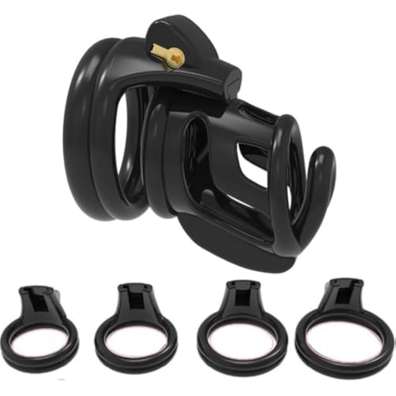 Mens Chastity Cage With 4 Rings Cock Cage, Lightweight Chastity Cage Body-Stainless Steel Penis Cage For Men Invisible Lock Adult Abstinence Penis Bondage Adult Sex Toy (Black)