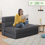 60" Fold Sofa Bed Couch Memory Foam With 2 Pillows Futon Sleeper Chair Guest Bed And Fold Out Couch, Washable Cover Queen Size, Dark Gray