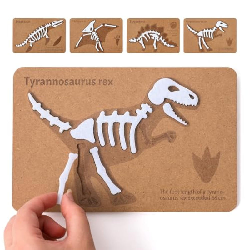 Dinosaur Felt Skeleton Puzzle Set - Mosasaur, Pterosaur, Stegosaurus & T-Rex, Dinosaur Fossil Puzzles 4 High Density Fiberboard - Montessori Educational Toy For Kids 3+