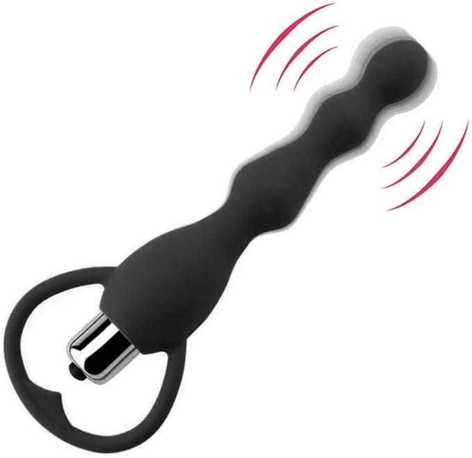 Soft Silicone Vibrating Anal Beads Butt Plug, Graduated Design Anal Vibrator Waterproof G Spot Anal Sex Toy For Men Women And Adult Couples (Black)