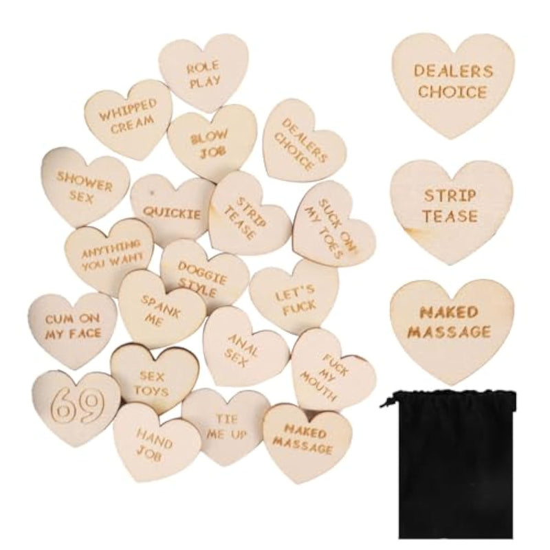 20 Pcs Funny Tokens,Heart-Shaped Date Night Activity Tokens Wooden Couple Activity Tokens,Romantic Valentines Bedroom Games Gift For Couples