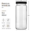 [ 8 Pack ] Glass Juicing Bottles with 2 Straws & 2 Lids w Hole- 16 OZ Travel Drinking Jars, Water Cups with Black Airtight Lids, Reusable Tall Mason Jar for Juice, Bubble Tea, Smoothie, Tea, Kombucha
