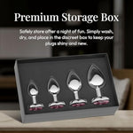 Jewel Butt Plug Beginner 4 Piece Set - Extra Small, Small, Medium, Large - Wide Base Prevents Slippage - Metal Anal Sex Adult Toy For Men & Women - Gunmetal Silver & Pink - Circle Shaped Charm
