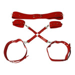 Red Bondage Restraints Bdsm Kit With Backhand Handcuffs And Waist Blet?Leg Blet?Bondage Harness? Bondage Gear & Accessories Pu Leather Sex Straps Harness Set