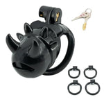 Hollow Chastity Cage Sex Toy With Bullhorn Design, Penis Cage Set With 4 Different Sizes Of Fitted Carabiners, Invisible Locking Mechanism (Black)