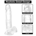 Realistic Clear Dildo, 7.3 Inch, Body-Safe Material, Strong Suction Cup, Ultra Soft, with 3D Balls