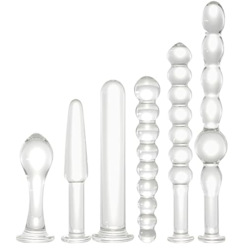 6 Types Set Anal Plug Butt Sex New Top Unique Design Crystal Glass Transparent Calabash Shaped Anal Butt Plugs Stimulation Anus Beads Opening Trainers For Women Men Beginners