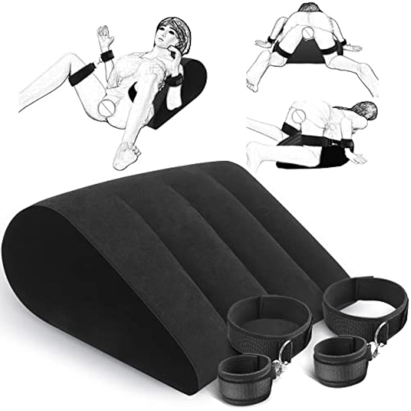 Sex Toys Sex Furniture For Bedroom - Bdsm Adult Toys Sex Pillow Restraints Inflatable Position Cushion With Wrist & Thigh Cuffs Handcuffs Kit For Sex Game,Sex Things For Couples Men Women,Black