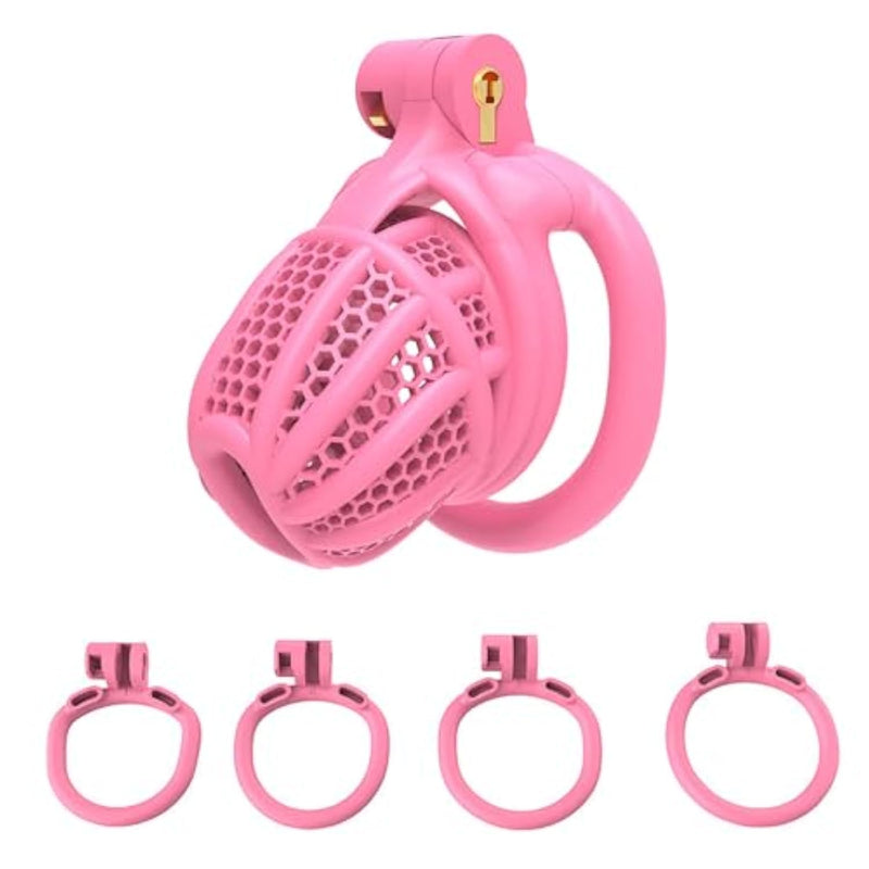 Sissy Chastity Cage Male Chastity Devices Penis Cage Small Cock Cage For Men Flat Chastity Cage Bdsm Cage F001 (Flat Ring,Pink)