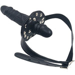 Sm Dildo Gag Double-Cock Lockable Realistic Penis Gag Mouth Gag With Adjustable Leather Strap
