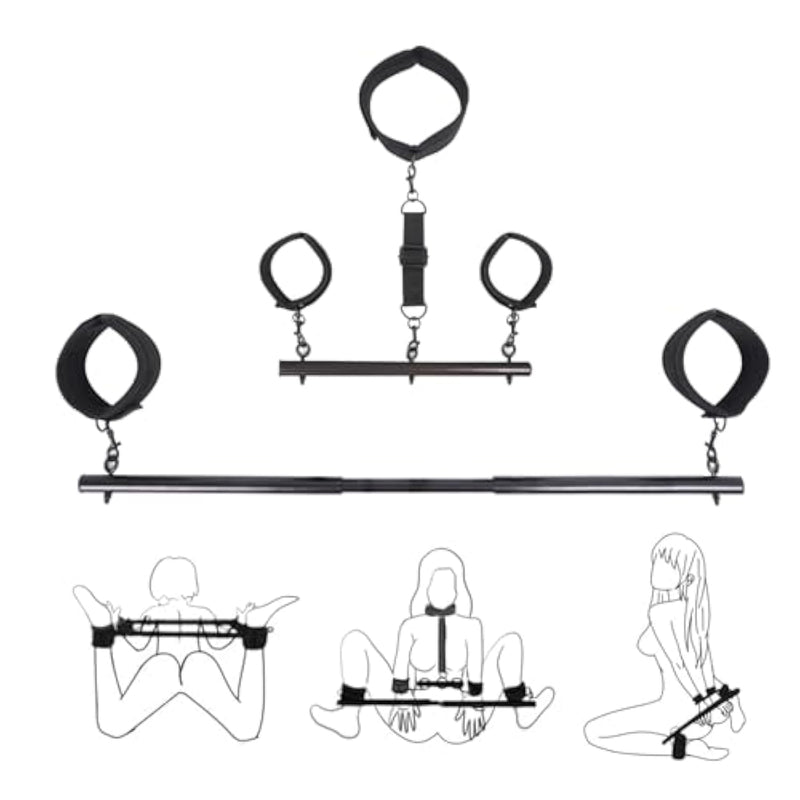 Spreader Bar Sex Toys With Wrist And Ankle Collar Restraint Set Adjustable Handcuffs Collar Restraint Set For Adult Couples Bdsm (Black)