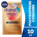 Durex Real Feel Non Latex Condoms, Lubricated Polyisoprene Condoms for Men, Natural Skin on Skin Feeling, 10 Count