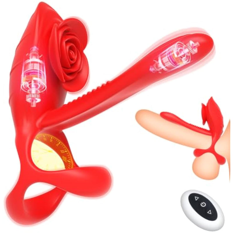 Silicone Penis Vibrator Vibrating Cock Ring Dual Motor With 10 Vibration Modes For Intense Penis Excerise G-Spot Clitoral Stimulation Waterproof Rechargeable Male Sex Toy For Couples (Red)